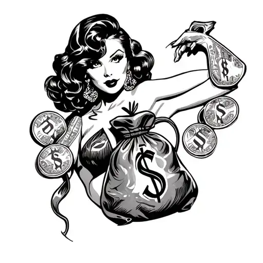 Pin Up Girl With Tattoo Of A Money Bag