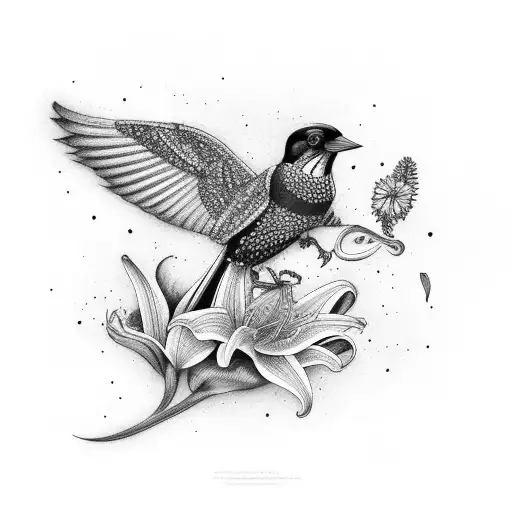 A Magpie Holding A Stargazer Lily