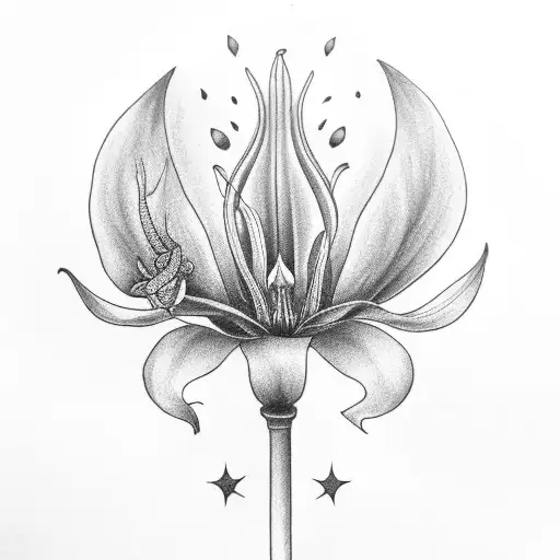 A Magpie Holding A Stargazer Lily In It's Beak