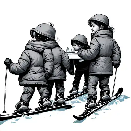 Family 3 Children Ski Ocean Ice -Glaces Restaurant