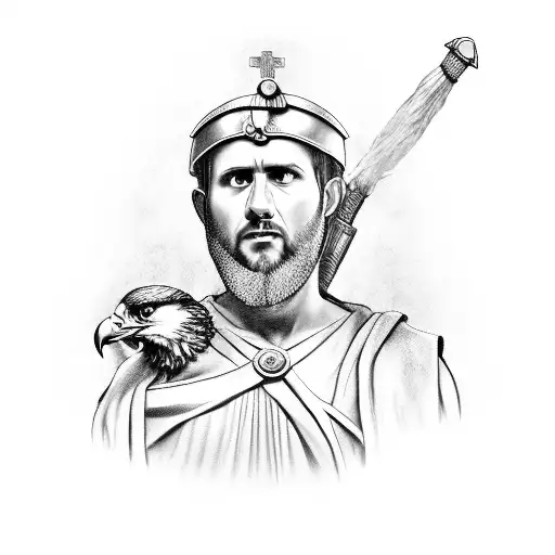 A Stoic Roman Soldier Holding A Banner With The Spqr Emblem And An Eagle Perched On His Shoulder