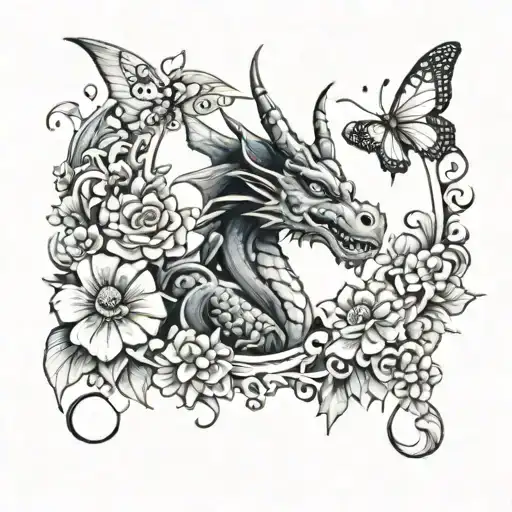 A Dragon And Butterfly With Some Flowers Protect A Rectangle Where I Will Put My Girls Eyes
