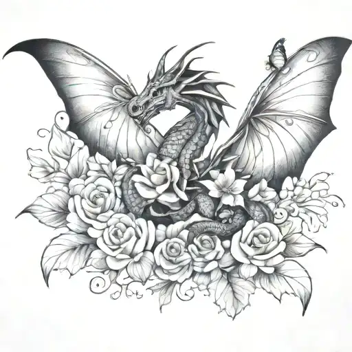 A Dragon And Butterfly With Some Flowers Protect A Rectangle Where I Will Put My Girls Eyes
