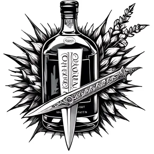 Saedeni Dagger And A Bottle Of Cognac In One Tattoo With Meaning For Painful Parting