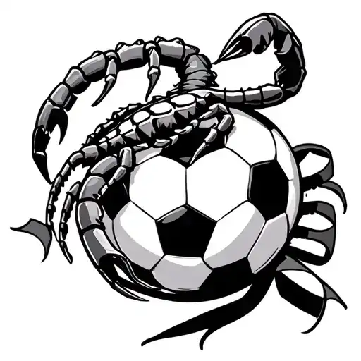Scorpion On A Soccer Ball Holding A Ribbon