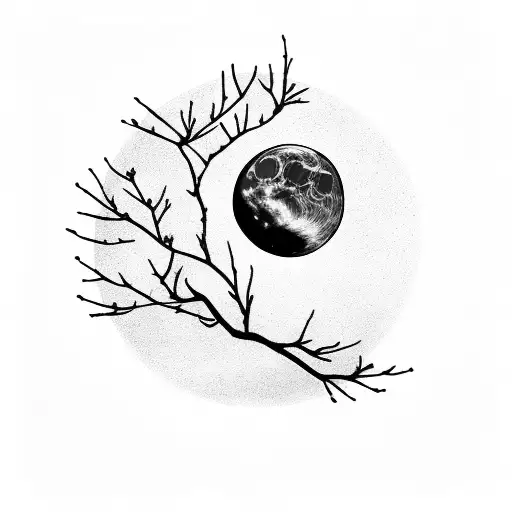 Cherry Blossom Branch Infront Of Moon