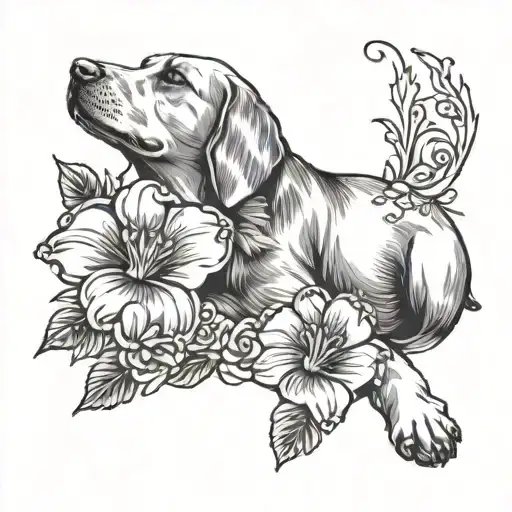 Flowers And Dog Paw With An E