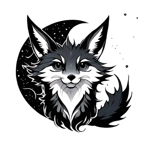 Kitsune With The Moon And The Sun And