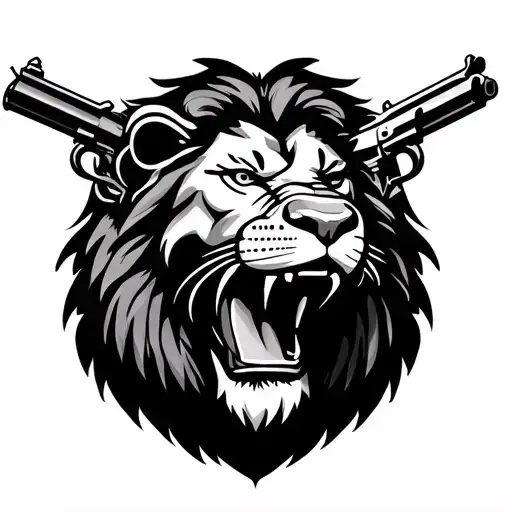 Lion And Gun Shooting