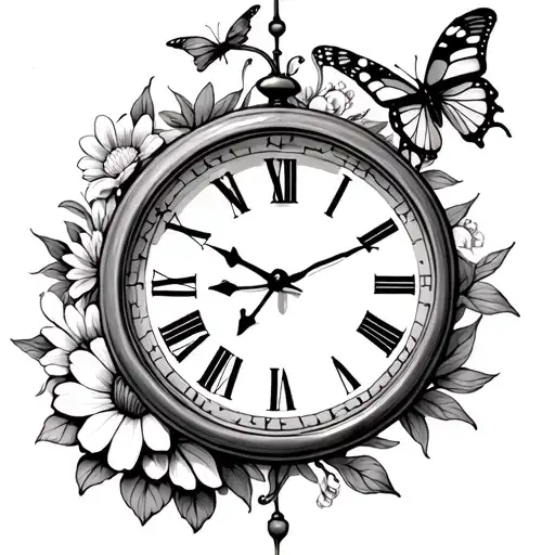 Clock With Flowers And Butterflies