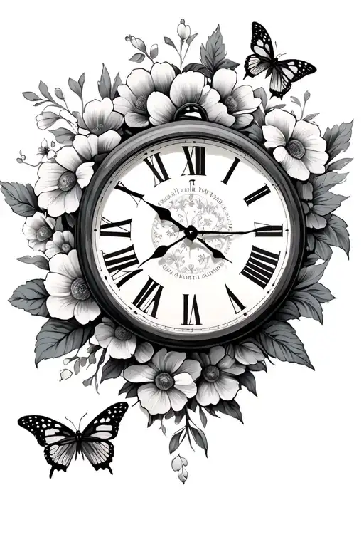 Clock With Flowers And Butterflies