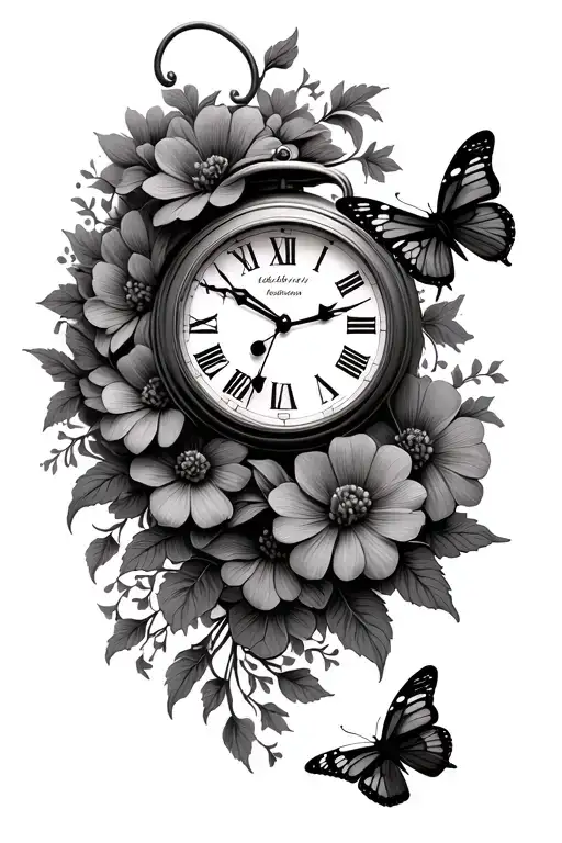 Clock With Flowers And Butterflies
