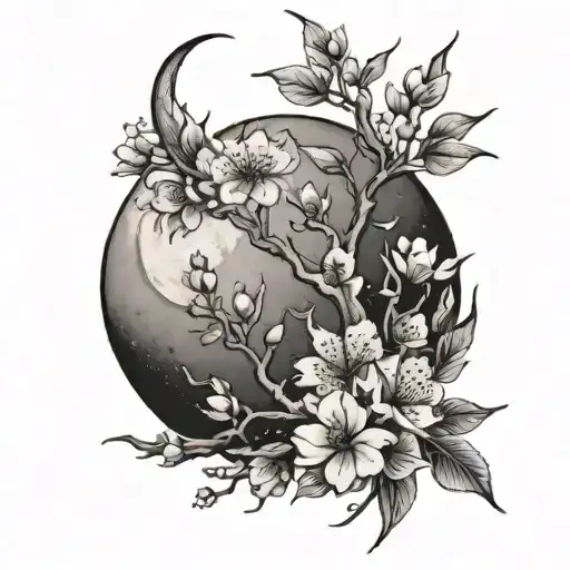 Moon With Cherry Blossoms