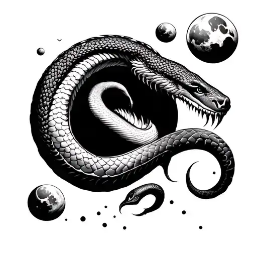 Huge Serpent Trying To Eat 7 Moons Near The Ocean