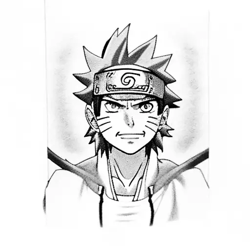 A Black And Grey Tattoo Of A Feather With Naruto's Iconic Headband Wrapped Around It
