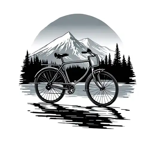 A Minimalist Tiny Tattoo Of A Bicycle With A Basic Mountain In The Background