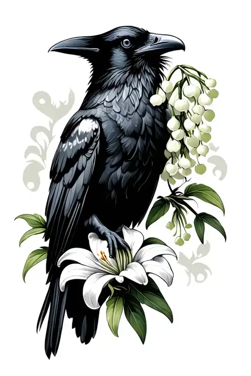 Raven Holding A Lily Of The Valley