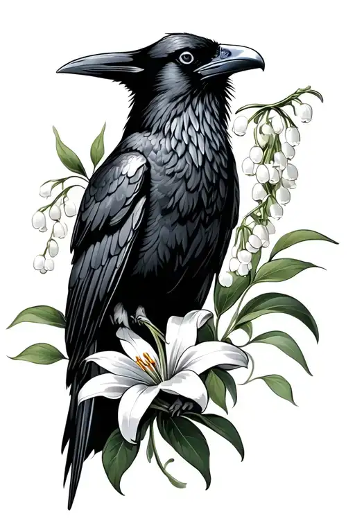 Raven Holding A Lily Of The Valley