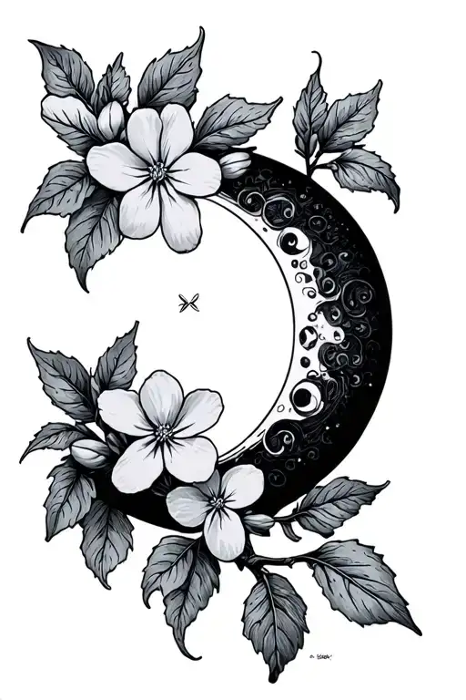 Forget Me Not Flowers On Vine With Crescent Moon Phase