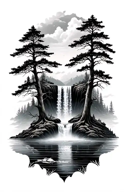 Forest And Sea Connected With Waterfall