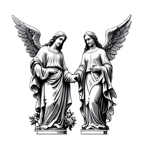 Angel Statues Of Mother And Father Holding Hands