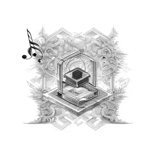 An Intricate Design Combining Symbols Of Entrepreneurship And Music