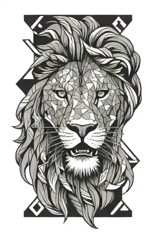 Lion With Eye In Mouth Open With Geometric Design