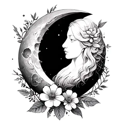 Crestscent Moon And Flowers