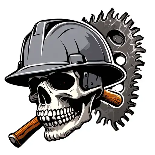 Saw Hammer Hard Hat Skull Wearing