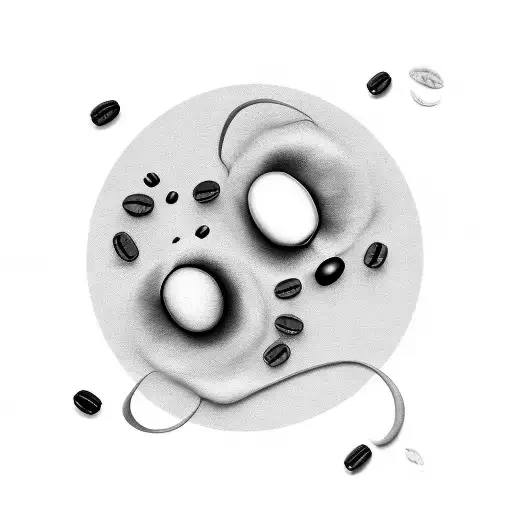 An Abstract Design Of Coffee Beans In Various Sizes And Shapes