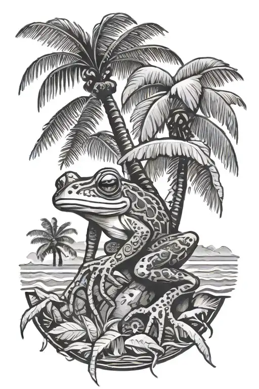 Puerto Rico Beach Taino Frog Palm Tree