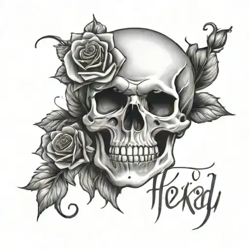 Skull With Roses The Word 'Hexed' Written In Elegant Cursive Hand Writing