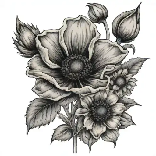 Wild Flowers Poppies Sunflower