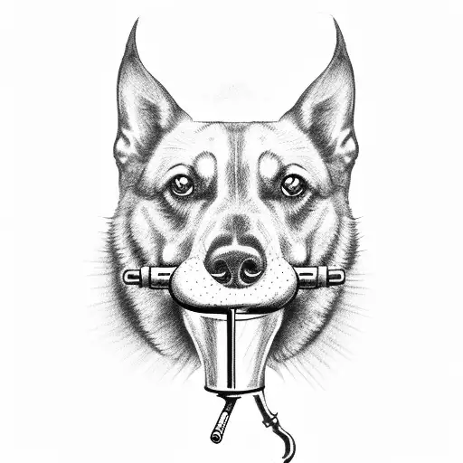 The Silhouette Of The Head Of A Dog Smoking From A Pipe In Its Mouth