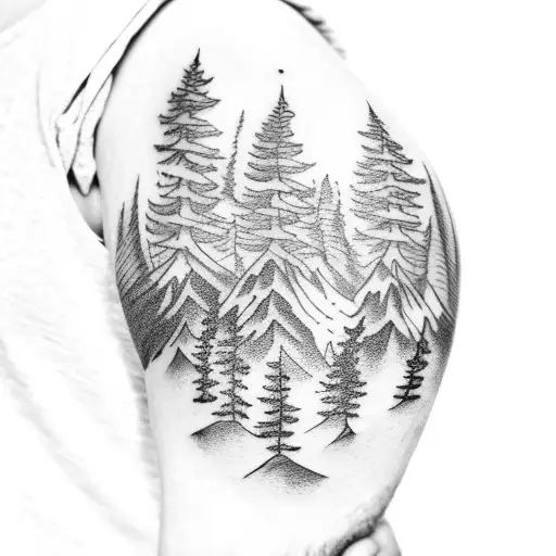 Mountain Trees And River Left Hand Sleeve Tatoo Full