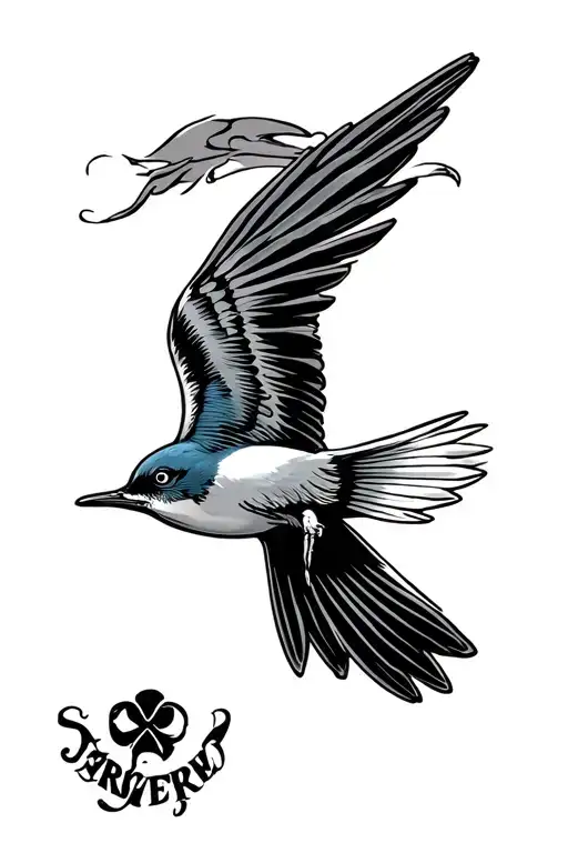 Gothic Sailor Jerry Swallow Flying