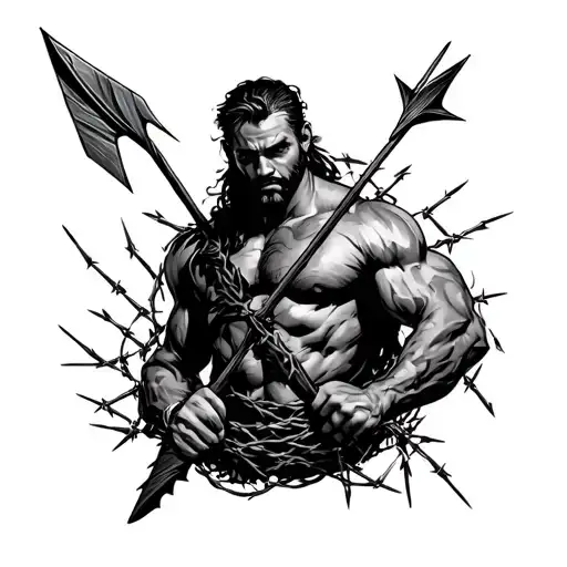 Man's Arrow Wrapped In Barbed Wire