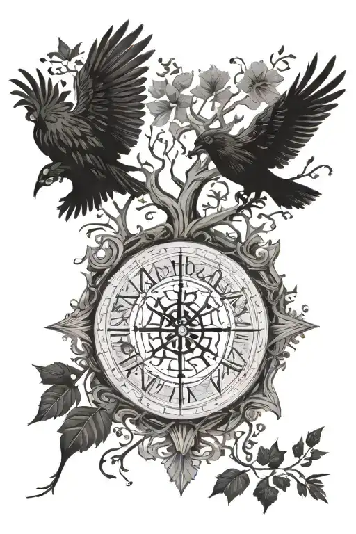 Vegvisir With Ravens And Tree Of Life
