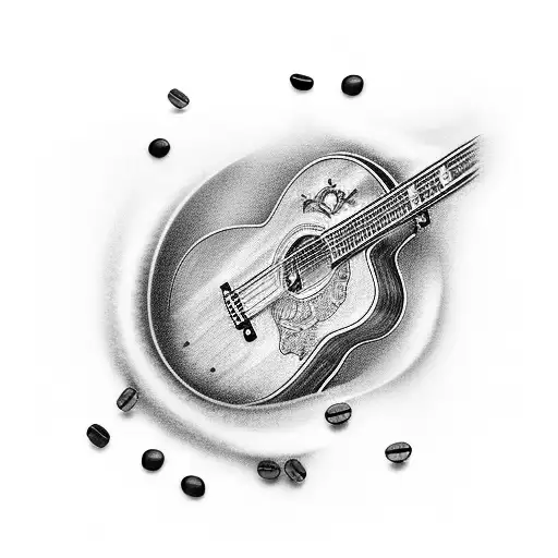 A Guitar Made Out Of Coffee Beans And Coffee Steam Forming Musical Waves