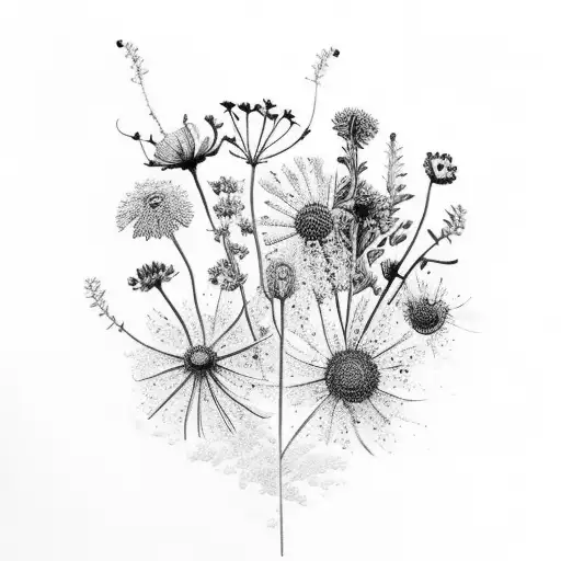 A Delicate Bouquet Of Wildflowers With Hidden Animal Silhouettes