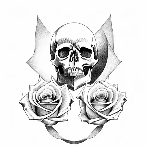 Skull In Middle Of Two Roses