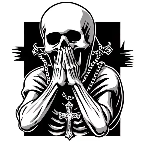 Skeleton Praying Holding Cross Necklace