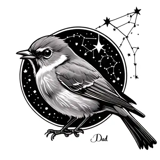 Robin Bird With Virgo Constellation And Dad Memorial