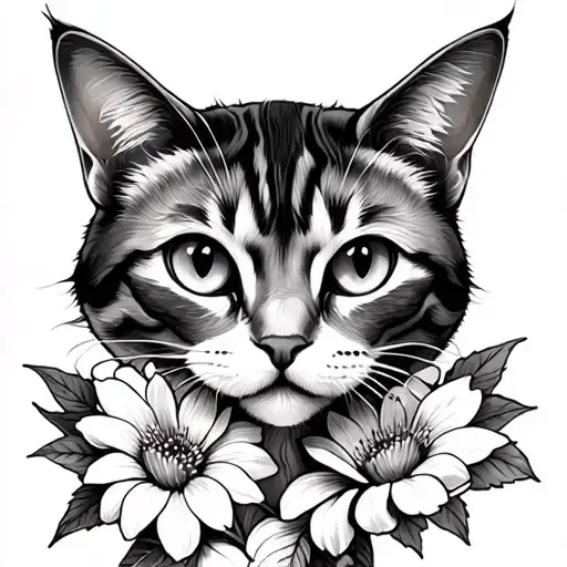 Cat And Flowers