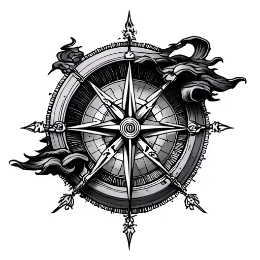 Japanese Temple Tattoo Mix With A Compass