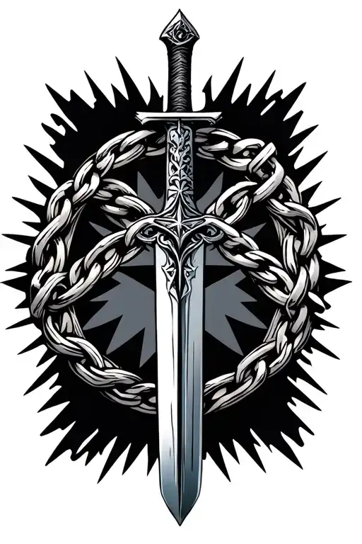 Slim Sword With Isotoxal Star Chain Wrapped Round The Sword