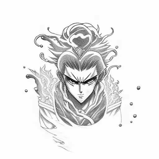 A Tattoo Depicting A Powerful Anime Character Controlling The Elements Of Sea And Fire