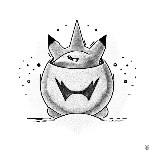 A Blackwork Tattoo Of Gengar Pokemon Emerging From A Computer Code