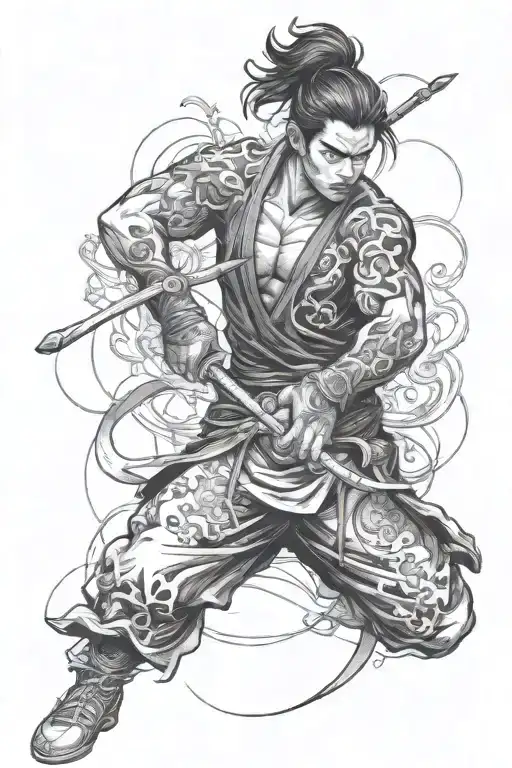 Tattoo Dark Sketches With Japanese Style Scene With Blood And Fight