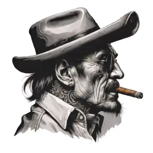 A Black And Grey Portrait Of A Rock Star Smoking A Cigar With Family Members In The Background